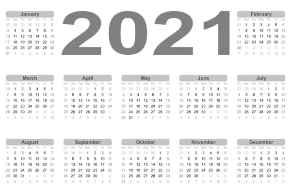 Calendario 2021 Ingenuo Simple Aislado — Vector de stock