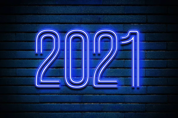 2021 벽면에 파란색 문자가 빛나고 — 스톡 사진