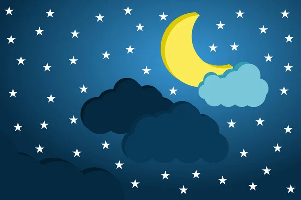 Moon Clouds Starry Sky Naive Concept Illustration Vector — Stock Vector