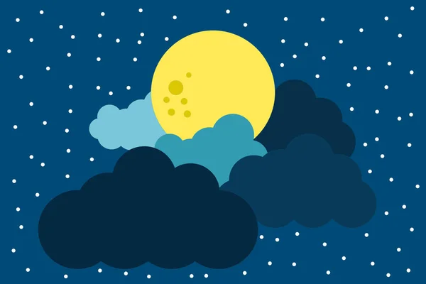 Full Moon Clouds Starry Sky Naive Concept Illustration Vector — Stock Vector