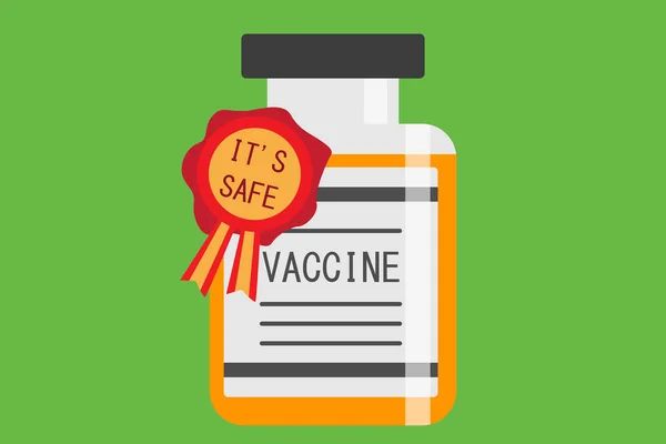 分离的装有安全符号载体说明的疫苗瓶 — 图库矢量图片