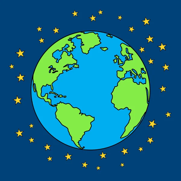Planet Earth Cartoon Starry Universe Vector — Stock Vector