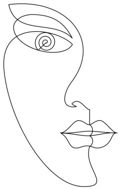 Kadın yüzü çizimi minimalist vektör çiziminden yapılmıştır.