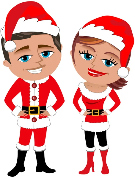 Homem e mulher em traje de Papai Noel isolado —  Vetores de Stock
