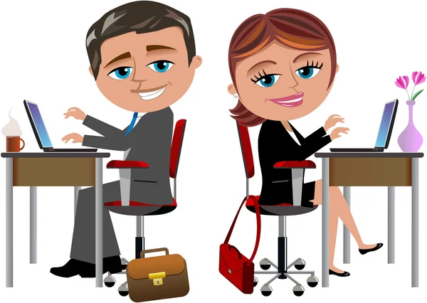 Geschäftsfrau und Geschäftsfrau am Schreibtisch isoliert — Stockvektor