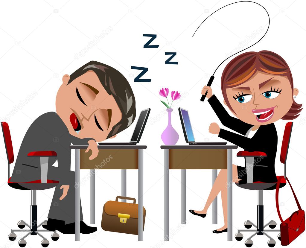 Lazy Worker Sleeping and Angry Colleague isolated