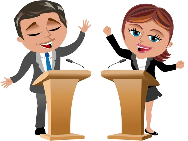 Stand izole işkadını ve hoparlörden konuşan işadamı