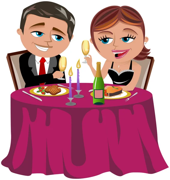 Hombre y mujer teniendo una cena romántica aislados — Vector de stock