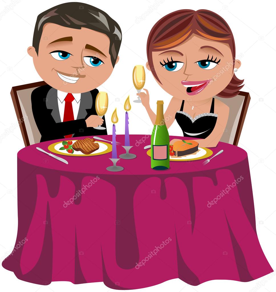 Man and Woman having  a romantic dinner isolated
