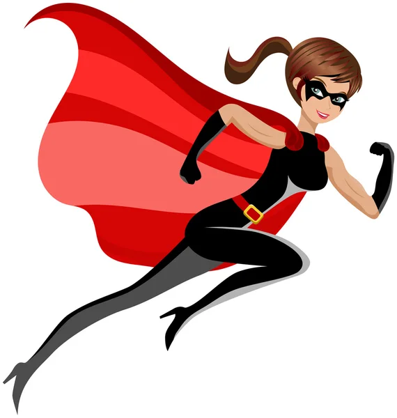 Superhero Femme Courir Voler Isolé — Image vectorielle