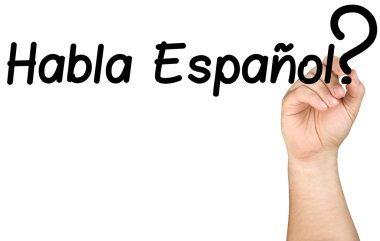 Hand Writing Habla Espanol on Clear Glass Whiteboard clipart