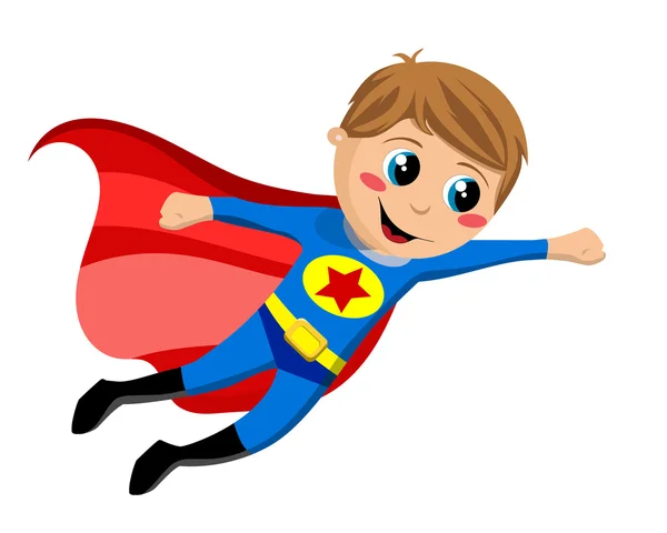 Happy Superhero Kid Flying terisolasi - Stok Vektor