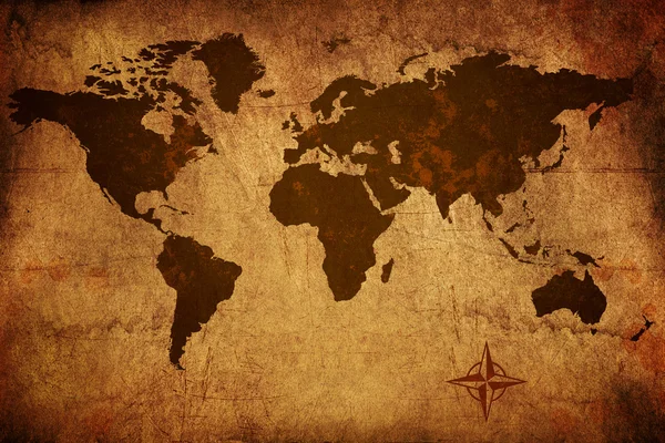 Kopott szutykos régi világ Térkép — Stock Fotó