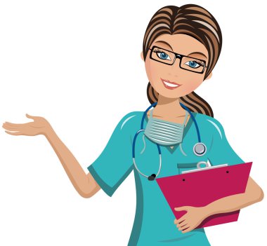 Kadın doktor izole Pano holding ve sunma