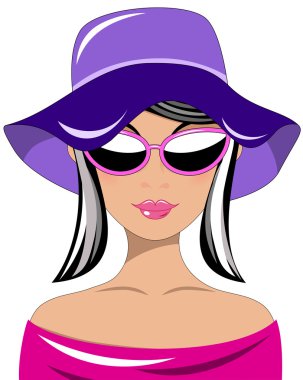 Şapka ve güneş gözlüğü izole ile bir güzel genç siyah saçlı moda kadın portresi