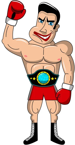 Boxeur en colère portant la ceinture de championnat et exultant isolé — Image vectorielle