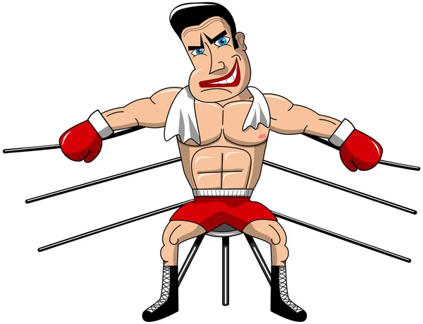 Boxer appoggiato nell'angolo dell'anello isolato — Vettoriale Stock