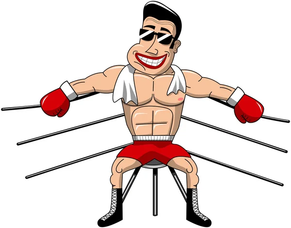 Boxer con occhiali da sole appoggiati nell'angolo dell'anello isolato — Vettoriale Stock