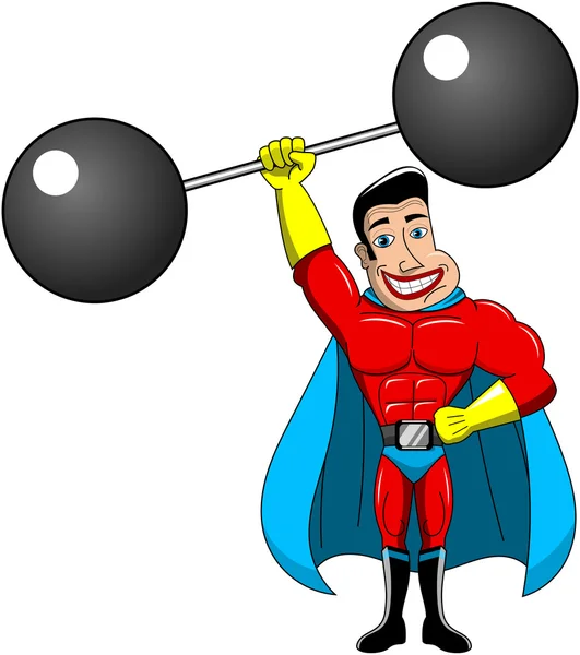 分離の頭の上のウェイト重い漫画のスーパー ヒーロー重量挙げ — ストックベクタ
