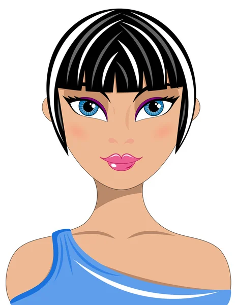Portret van een mooie jonge korte zwarte haired blauwe eyed mode vrouw geïsoleerd — Stockvector