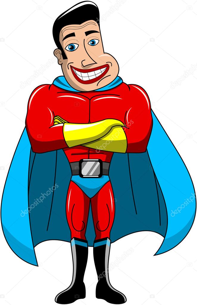 Smiling Superhero standing with crossed arms isolated