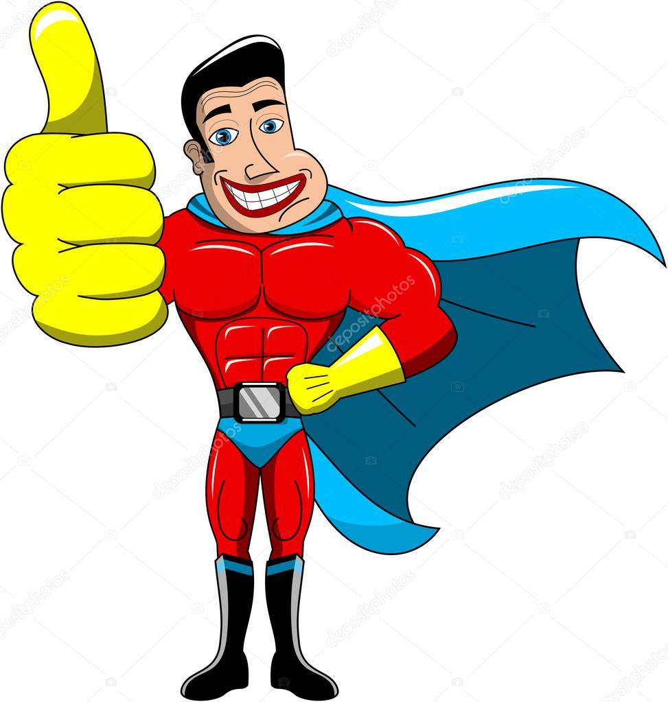 Superhero with thumb up isolated