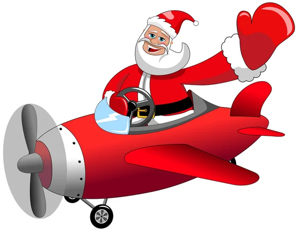 Repül a repülőgép elszigetelt karácsonyi Santa Claus rajzfilm — Stock Vector