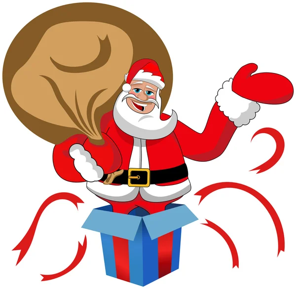Santa Claus gran chupar saliendo de caja de regalo aislado — Vector de stock