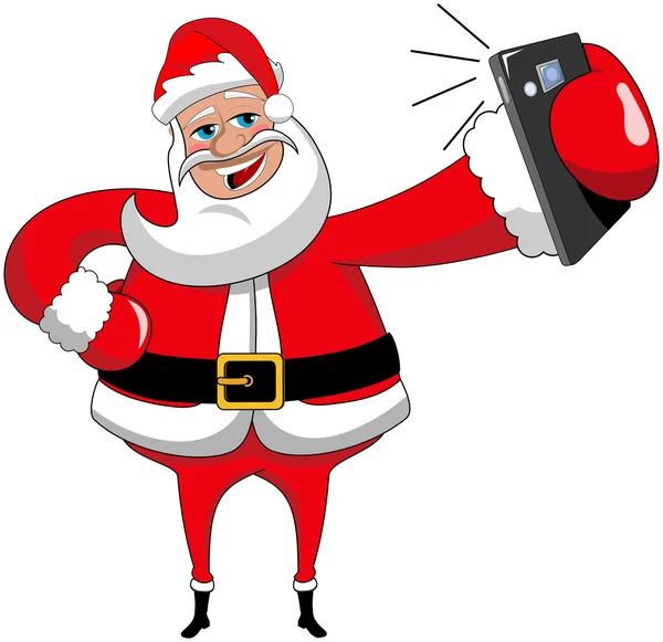 만화 산타 클로스 스마트폰 고립 된 selfie를 복용 — 스톡 벡터