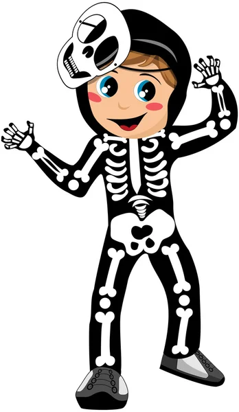 Kind met Skeleton kostuum Halloween geïsoleerd — Stockvector