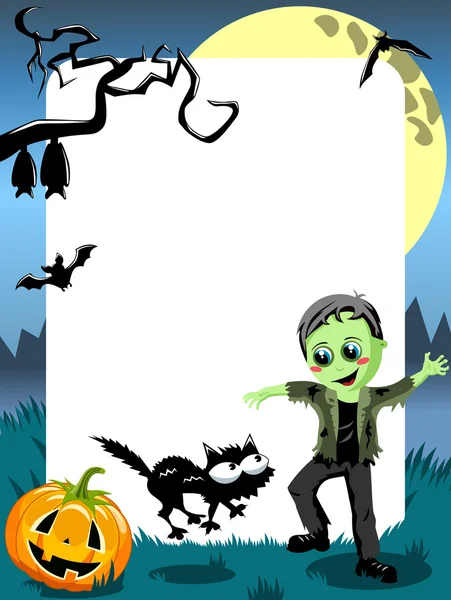 Halloween Fotorahmen Kind grünes Monster — Stockvektor