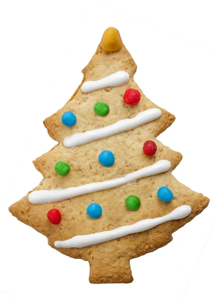 Hausgemachte geschmückte Weihnachtsbaum-Keks isoliert — Stockfoto
