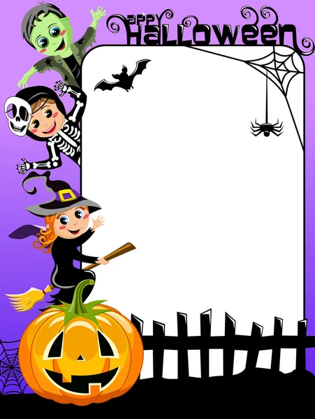 Marco vertical de Halloween con niños disfrazados — Vector de stock