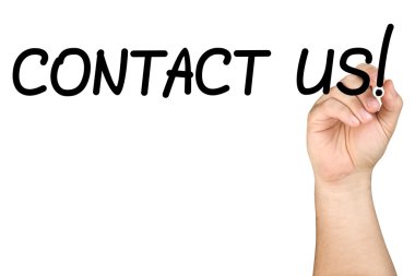 El yazma iletişim izole açık cam beyaz tahta üzerinde