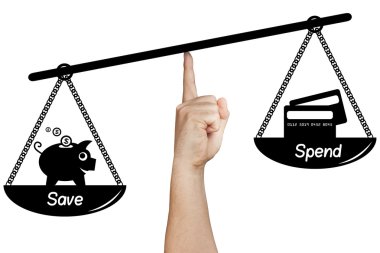 çizilmiş silueti ölçek Kaydet'i versus ağırlığında tutan el harcamak izole kariyer