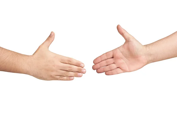 Ręce są o uścisk dłoni na białym tle — Zdjęcie stockowe