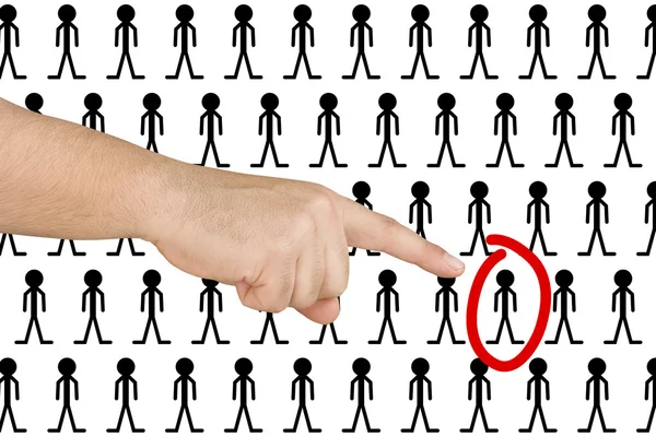 Hand indicating or choosing red circled candidate isolated — Stock Photo, Image