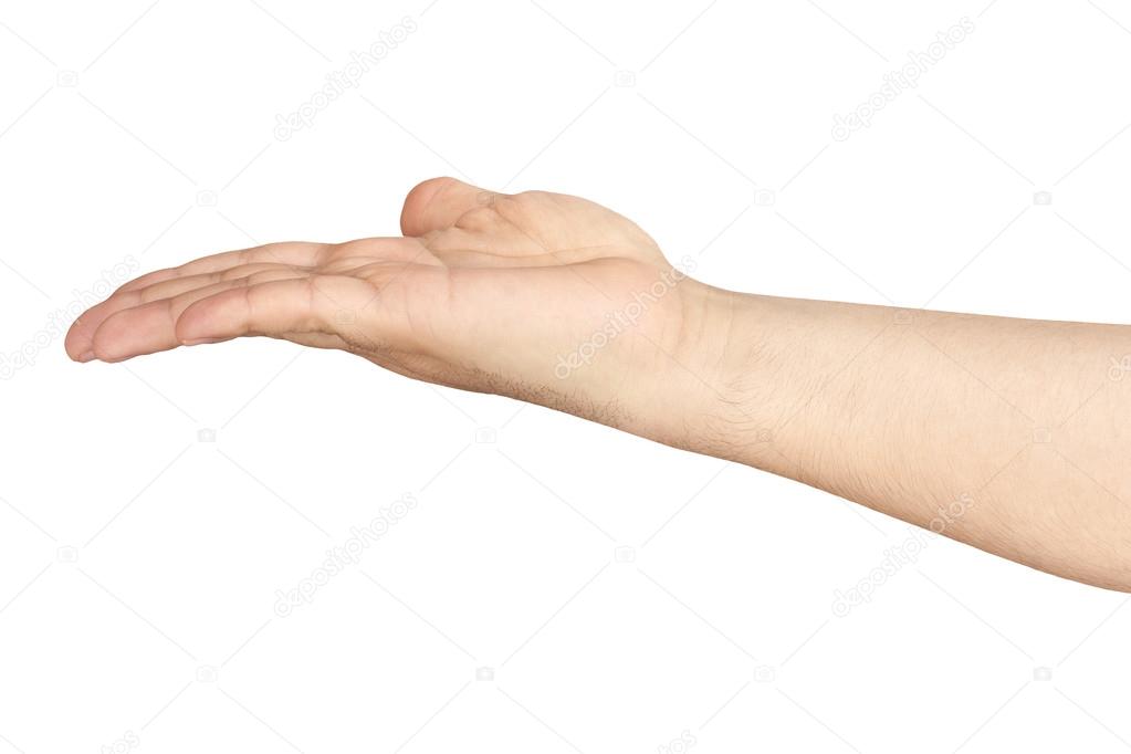 Outstretched arm with open hand isolated