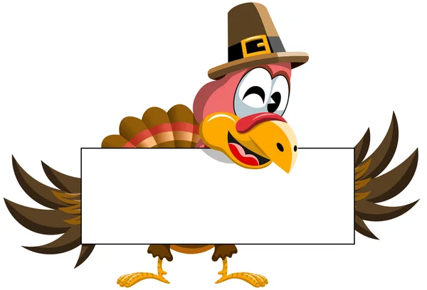 Beeldverhaal Thanksgiving Turkije houden lege banner geïsoleerd — Stockvector