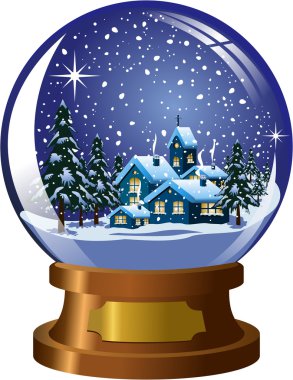 Snowglobe with inside winter christmas nighttime landscape under snowfall isolated clipart