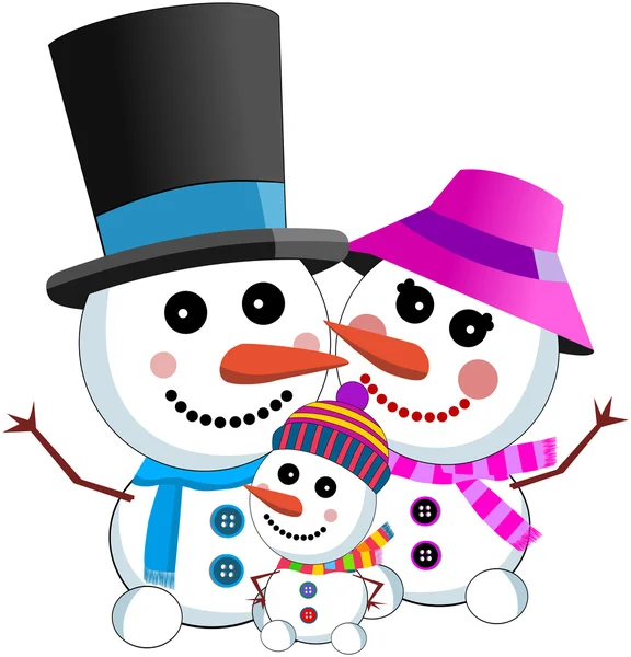 Mutlu kardan adam aile giyen eşarp izole şapka — Stok Vektör