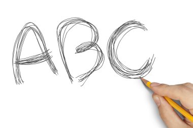 El ABC beyaz kağıda kalemle yazma