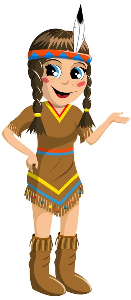 Little Girl in Native American Costume Presenting Isolated - Stok Vektor