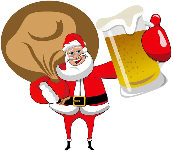 Santa Claus s pytli a pivní hrnek izolované — Stockový vektor