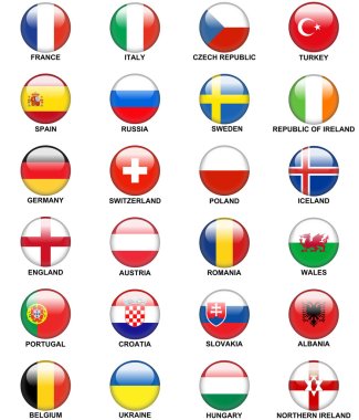 Parlak düğmeler Avrupa ülkelerinin bayrakları Euro 2016
