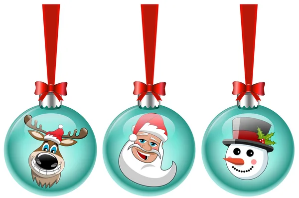 Coleção de bolas de xmas com retrato de Papai Noel, boneco de neve e renas isoladas — Vetor de Stock