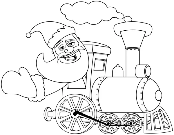 Desenhos animados Papai Noel condução locomotiva a vapor para colorir livro isolado — Vetor de Stock