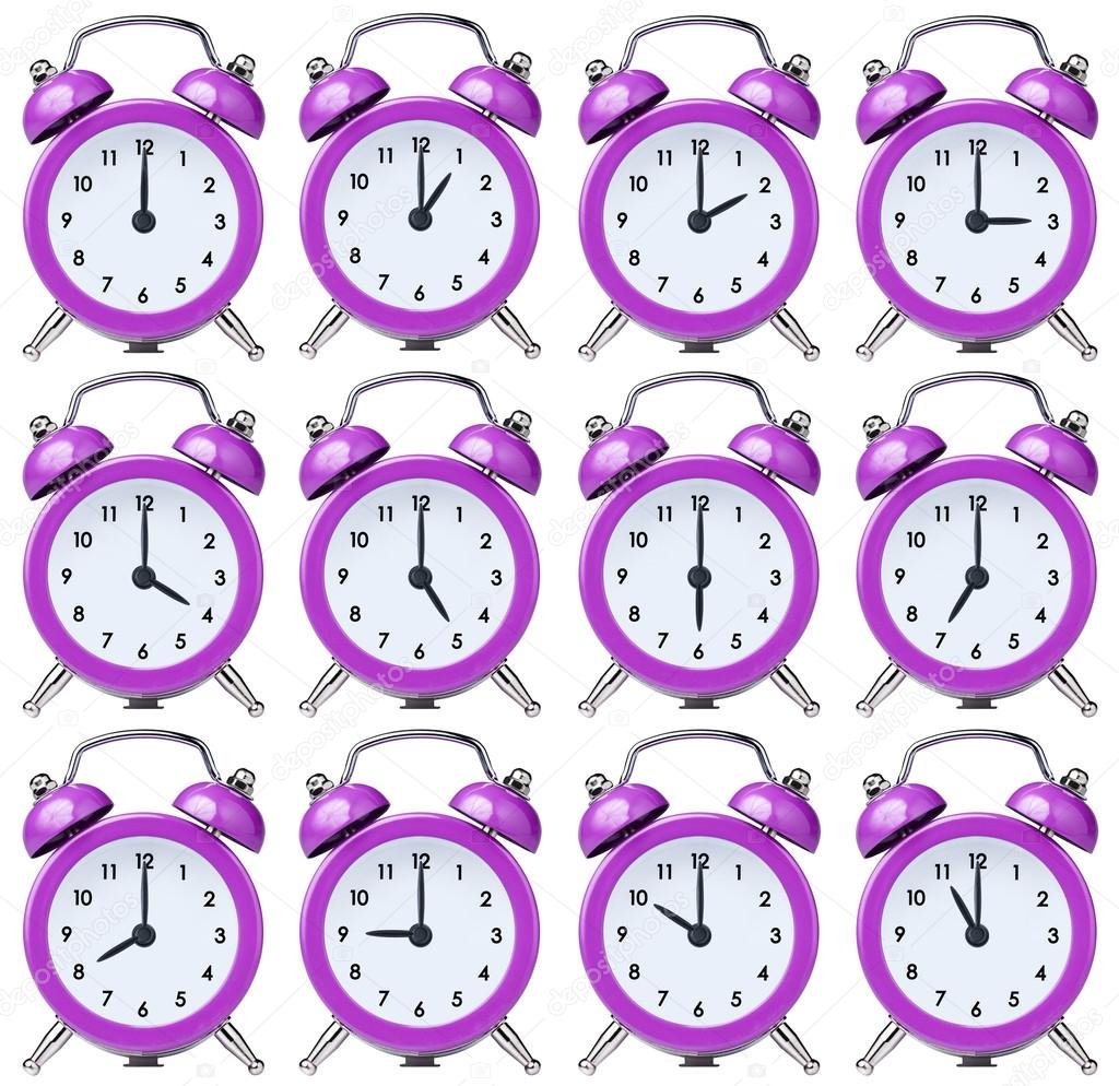 Set vintage clock alarm one for each hour