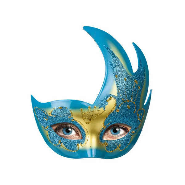 Женские глаза за красочной карнавальной маской — стоковое фото