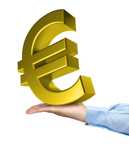 Hand som håller stora gyllene eurosymbolen — Stockfoto
